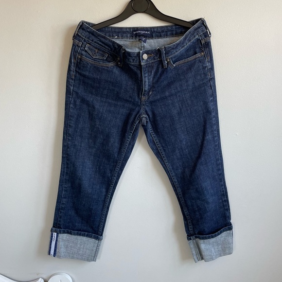 BANANA REPUBLIC CROPPED DENIM JEANS DARK BLUE CUFFED POCKETS ZIPPER CAPRI - Picture 3 of 12